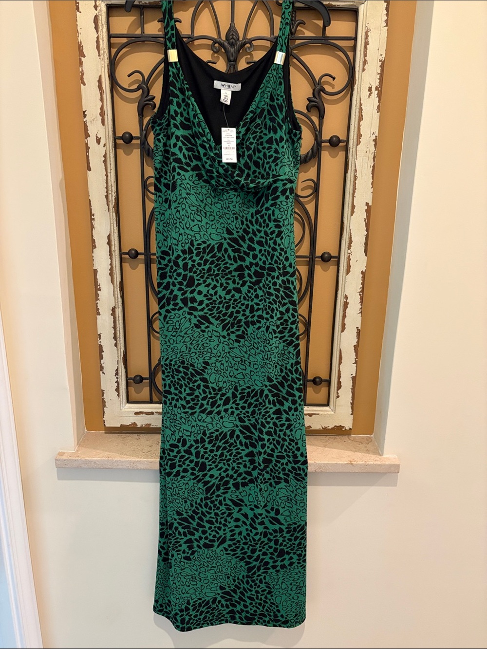 White House Black Market Green and Black Patterned Maxi Dress size M new with ta
